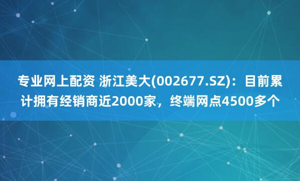 专业网上配资 浙江美大(002677.SZ)：目前累计拥有经销商近2000家，终端网点4500多个