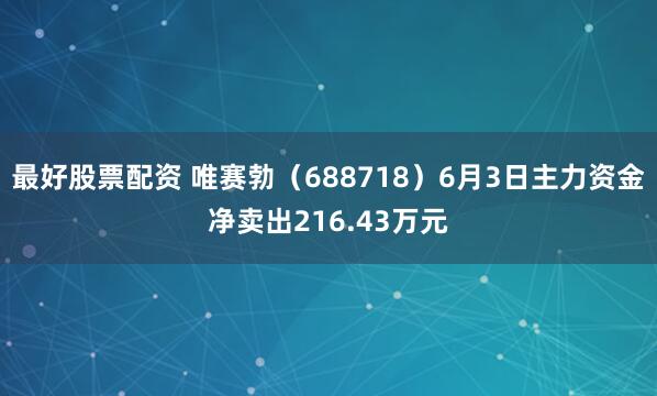 最好股票配资 唯赛勃（688718）6月3日主力资金净卖出216.43万元